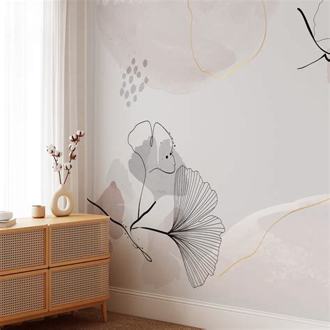 Exquisite Minimalist Grey And Nude Wallpaper With Delicate Floral Line Art For A Timeless Appeal