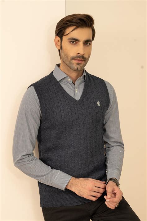 Shop Sleeveless Sweater Navy Melange For Men Online