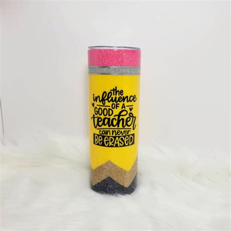 Personalized Teacher T Glitter Pencil Tumbler Custom Teacher T