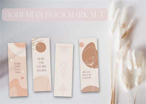 Printable Bookmark Set Bohemian Digital Bookmark Aesthetic Etsy