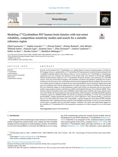 Pdf Modeling 11c Yohimbine Pet Human Brain Kinetics With Test Retest