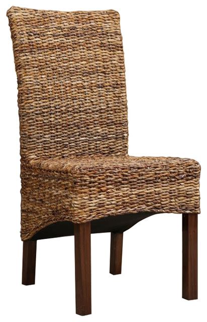 Pemberly Row Coastal Wicker Rattan Dining Chair In Brown Set Of