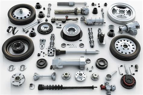 Various Car Spare Parts In D Illustration Against A White Background