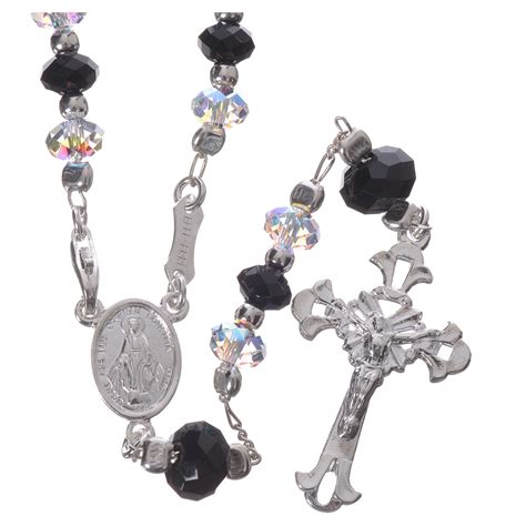 Rosary beads in 925 silver and black and white Swarowski, 6mm | online ...