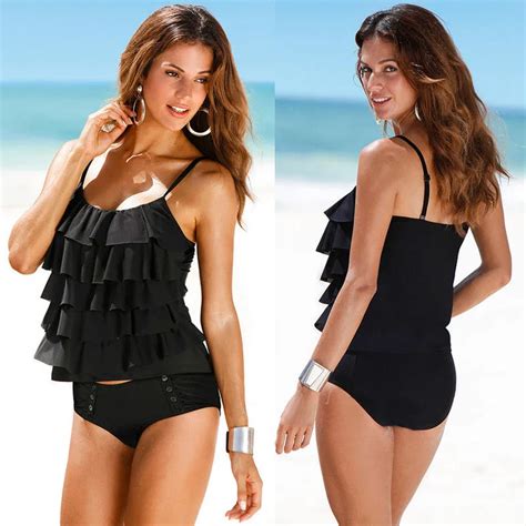 Plus Size Swimsuit With Ruffles Women Push Up Padded Bikini Set Swimsuit Swimwear Beachwear Suit