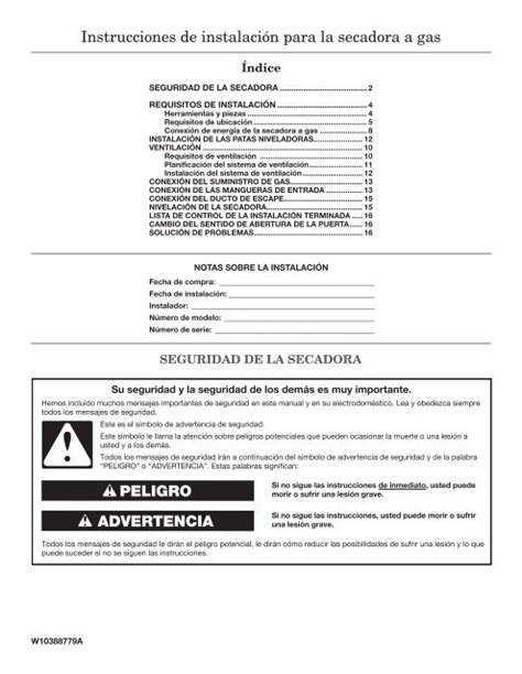 Instrucciones de instalación para la secadora a gas Whirlpool