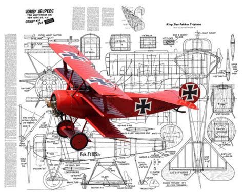 Model Airplane Plans Uc Fokker Dr1 Triplane Scale 33 Wingspan For