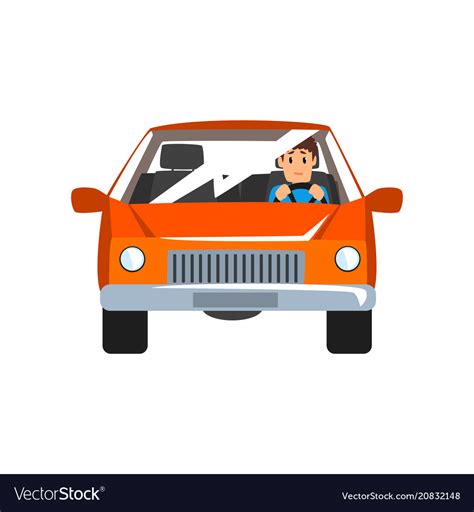 Man Driving Red Car Front View Royalty Free Vector Image