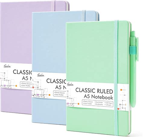 feela Notizbuch A5 liniert Hardcover 3 buntes Notizbücher Set Journal