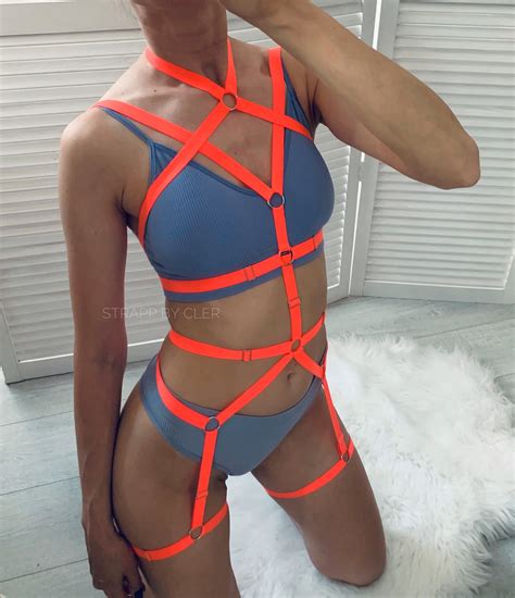 Harness Set NEON Harness Lingerie Harness Bra Cage Bra S Inspire Uplift