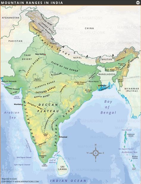 mountain ranges  india map himalayas ghats vindhya satpura