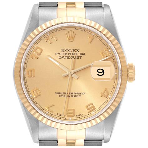 Rolex Datejust Steel Yellow Gold Champagne Arabic Dial Watch Box