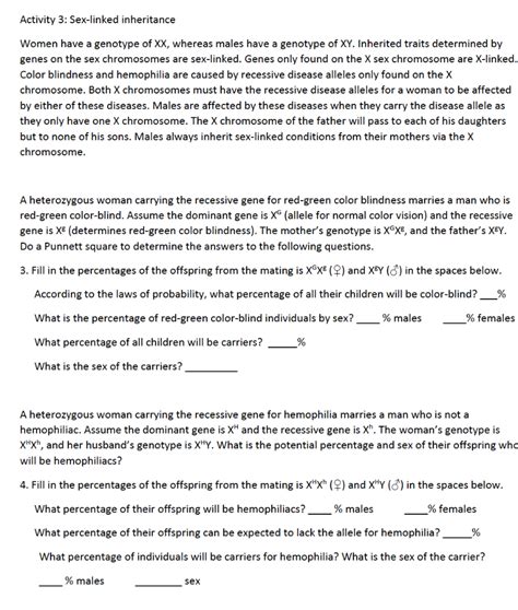 Solved Activity Sex Linked Inheritance Women Have A Chegg