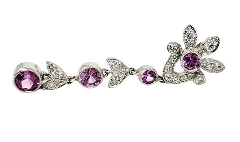 Tiffany And Co Pink Sapphire And Diamond Floral Dangle Pierced