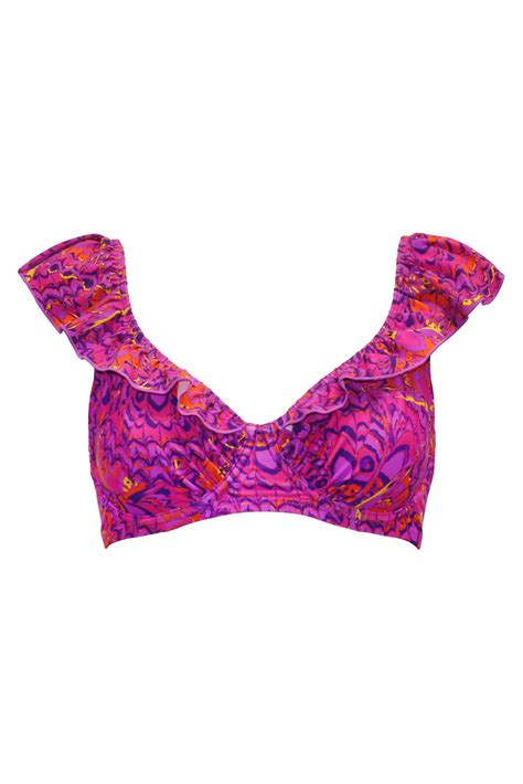 Bermuda Underwired Non Padded Frill Bikini Top In Multi Pour Moi