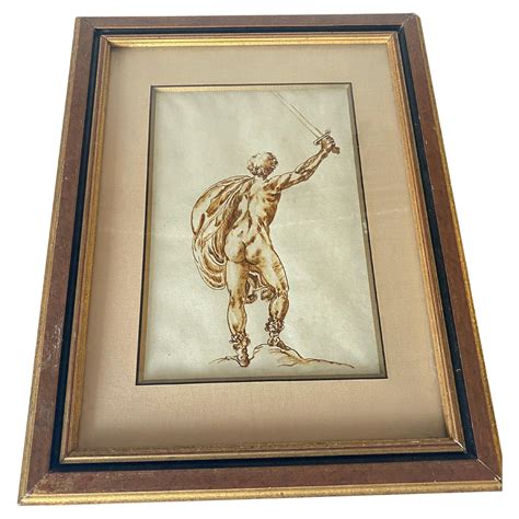 Engraving Of A Drawing Of A Nude Man Brown Ink Italy 19th Century For Sale At 1stDibs