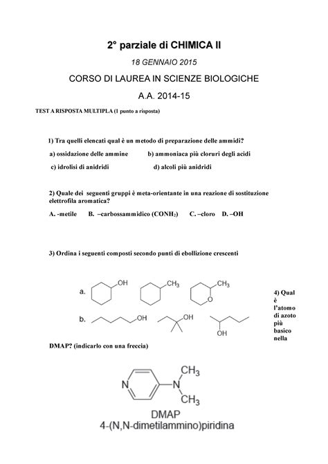 Simulazione Ii Parziale Chimica Ii Domande Parziale Di Chimica