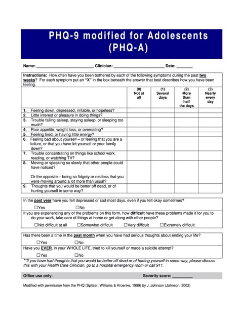 Free Printable Phq 9 Forms