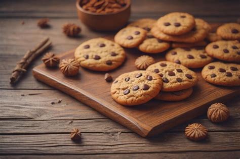 Premium Photo Cookies On A Wooden Table Top View Ai Generative