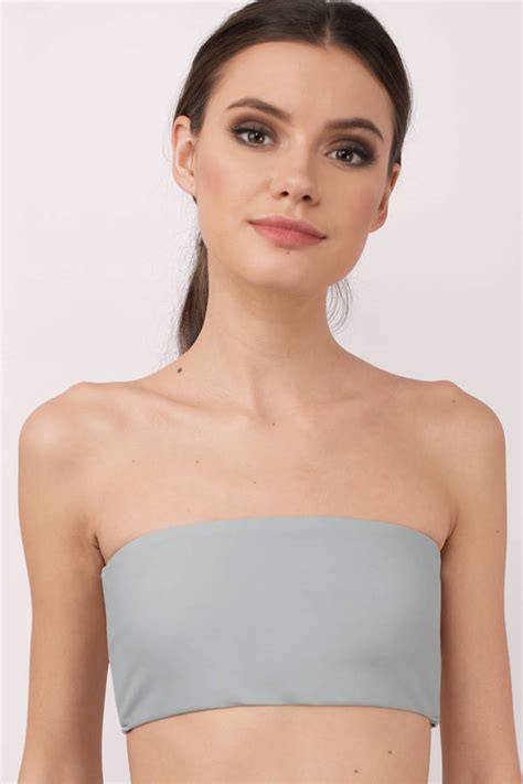 Strapless Swimwear Grey String Bikini Grey Bikini Top