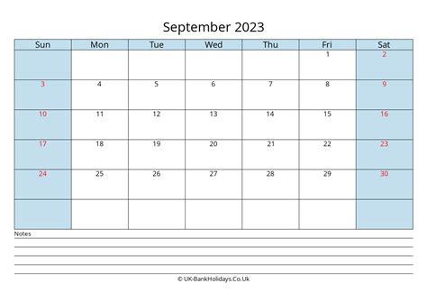 Download September 2023 Monthly Uk Calendar Printable