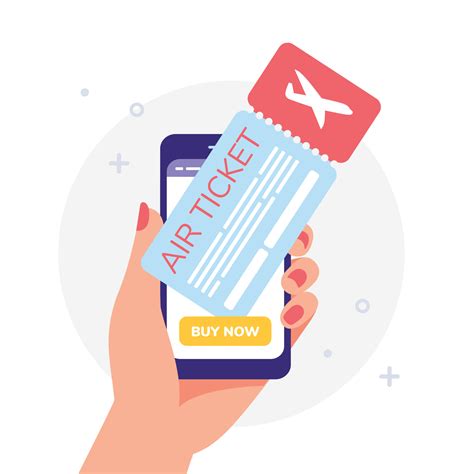 Woman Hand Holding Smartphone With Air Ticket And Button Buy Now Online Shopping Concept