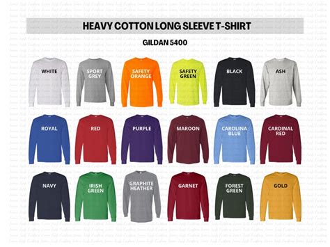 Gildan Size Chart Color Gildan Heavy Cotton Long Etsy