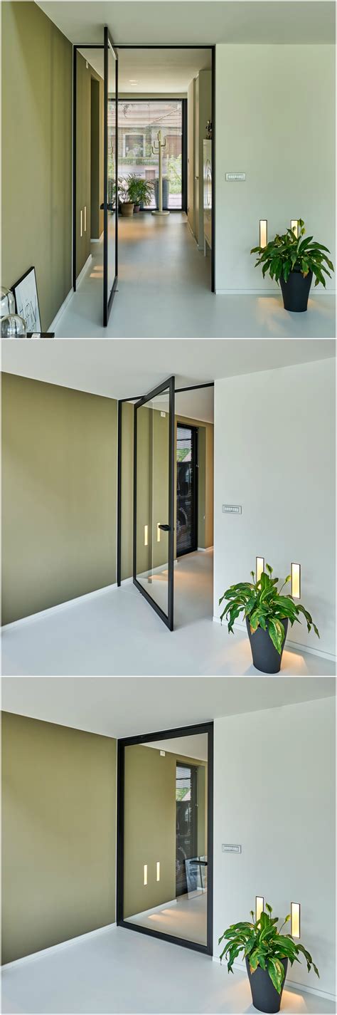 Modern Glass Pivot Door With Offset Axis Pivoting Hinge Made To