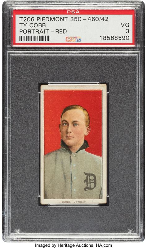 1909 11 T206 Piedmont 350 46042 Ty Cobb Portrait Red Psa Vg 3