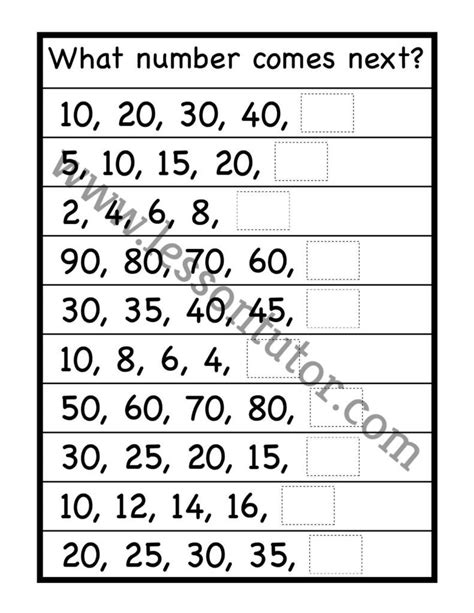 Number Patterns Number Series Worksheet First Grade Lesson Tutor