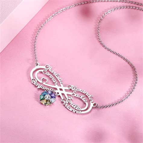 Personalized Infinity 7 Names Necklace With Birthstones