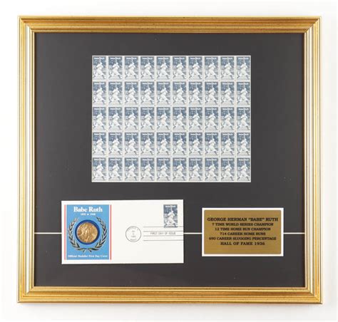 Babe Ruth Full Uncut U S Stamp Sheet Custom Framed Display With First Day Issue Cover