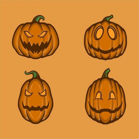 Calabazas de halloween en varias formas diferentes y caras ilustración