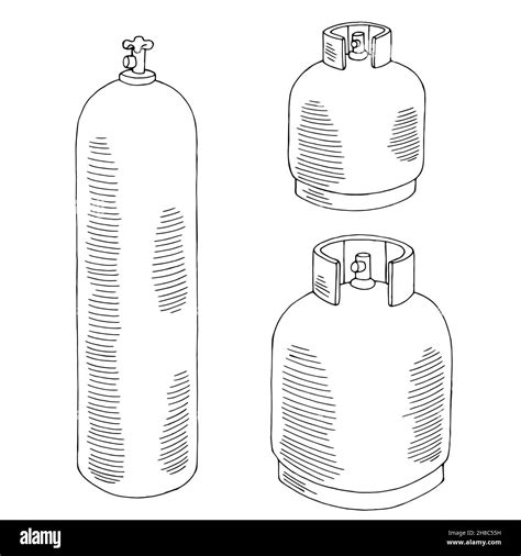 Gas Bottle Set Graphic Black White Sketch Isolated Illustration Vector