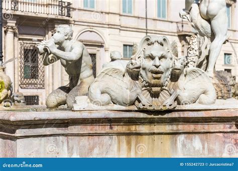 Sculpture of a Triton, Greek God. the Moor Fountain in Navona Square ...