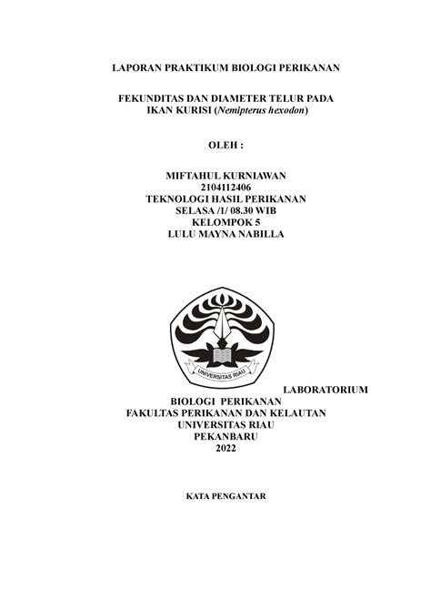 Praktikum 21 FEKUNDITAS DAN DIAMETER TELUR PADA IKAN KURISI