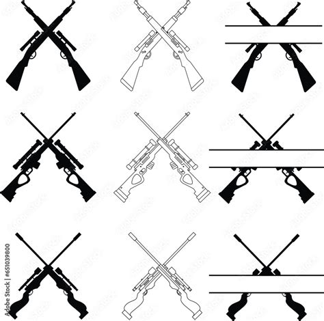 Set Of Crossed Sniper Rifle Gun Vector Illustration Black And White