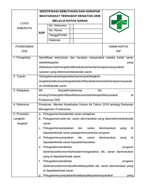 Sop Ikh Melalui Kotak Saran Pdf Karier And Perkembangan Bisnis