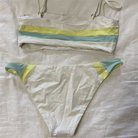 L Space Swim L Space Rebel Stripe Bikini Set In Cream Sky Blue Kiwi Poshmark