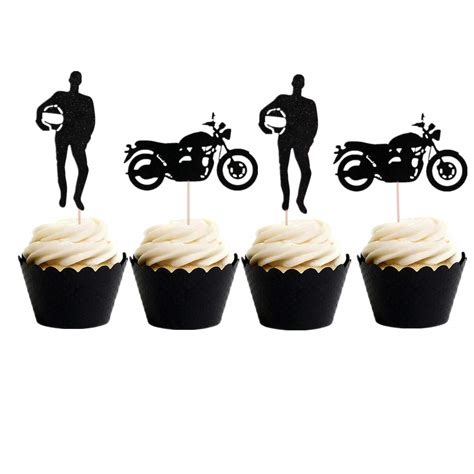 Buy LaVenty Set Of 24 Black Motorcycle Cupcake Toppers Scooter Cake