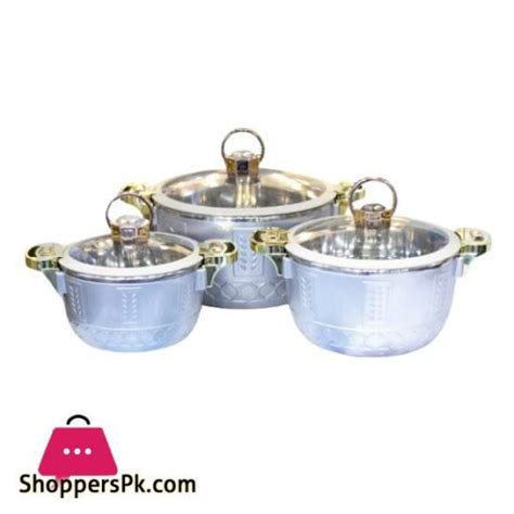 3 Piece Hot Pot Set Silver Color In Pakistan