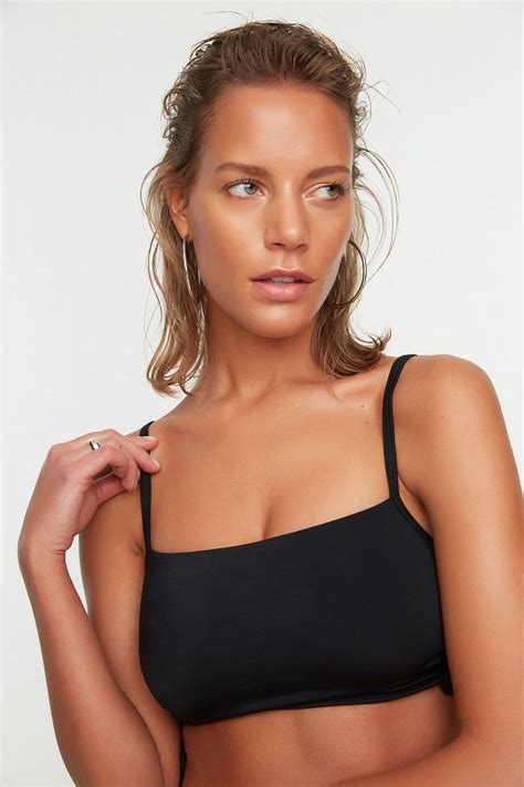 Trendyol Collection Czarny Bez Rami Czek Marszczona G Ra Bikini Tbess Bu Trendyol