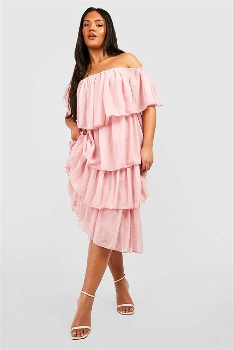 Plus Chiffon Off The Shoulder Ruffle Midi Dress Boohoo