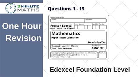 Edexcel GCSE Foundation Maths Paper 1 June 2018 Questions 1 13