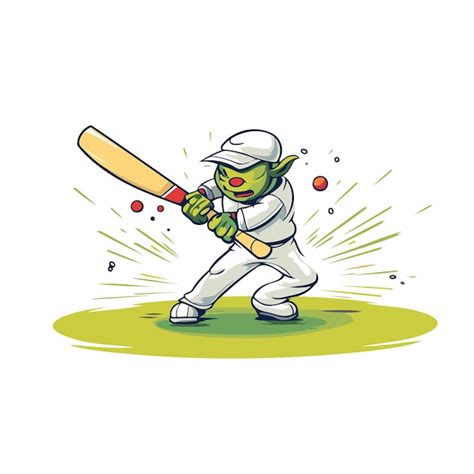 Joueur De Cricket Avec Une Batte Et Une Balle Illustration Vectorielle