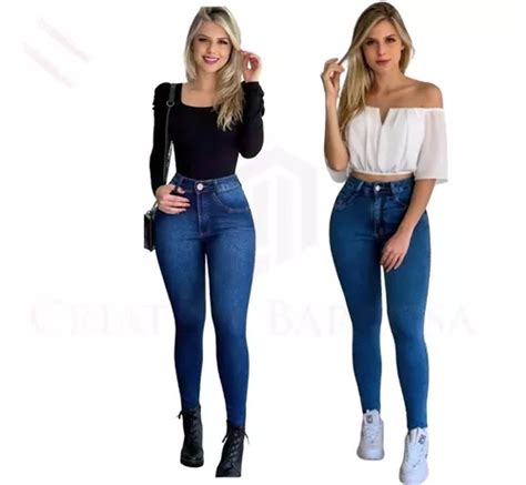 Kit 2 Calça Feminina Jeans Cintura Alta Empina Bumbum Parcelamento