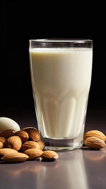 Premium Ai Image A Glass Of Almond Milk And Almonds On A Table