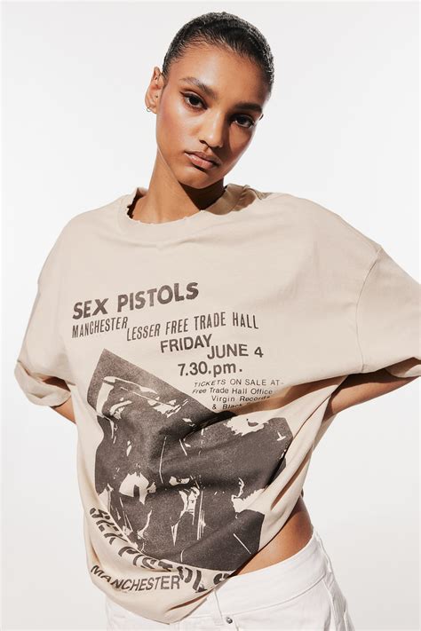 Oversized Printed T Shirt Light Beigesex Pistols Ladies Handm Us