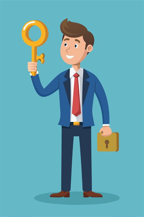 Businessman Holding Golden Key To Unlock Question Mark Symbolizing