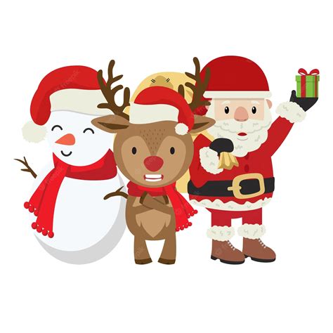 Premium Vector Christmas Santa Claus Snowman And Reindeer Cartoon